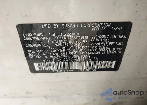 2021 Subaru Forester Premium from USA, damaged, VIN JF2SKAFC9MH483815